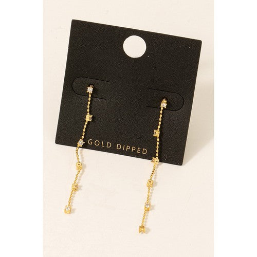 95391P Gold Dipped Cz Studs Chain Dangle Earrings in Gold