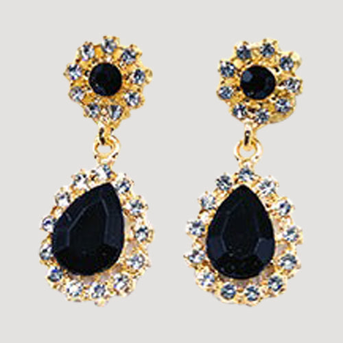 EER9503C Rhinestone Teardrop Earring in Gold Black