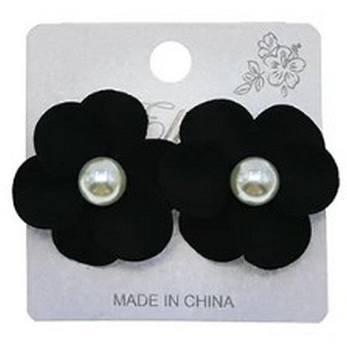 AER1055B Flower Stud Earrings in Black