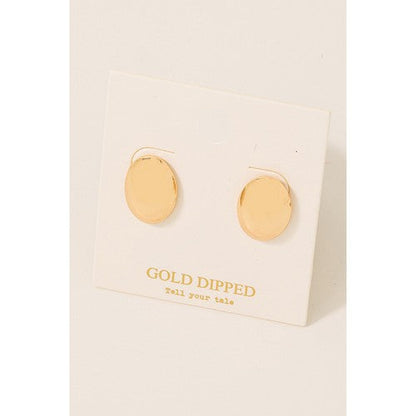 PE6373 Gold Dipped Oval Disc Stud Earrings in Gold