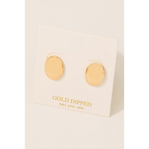 PE6373 Gold Dipped Oval Disc Stud Earrings in Gold