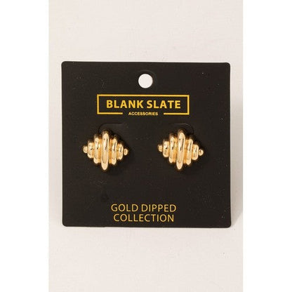 MME9515 Gold Dipped Ripple Stud Earrings in Gold