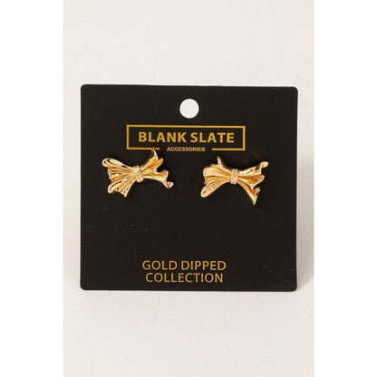 Blank Slate Gold Dipped Warped Ribbon Bow Earrings in Gold