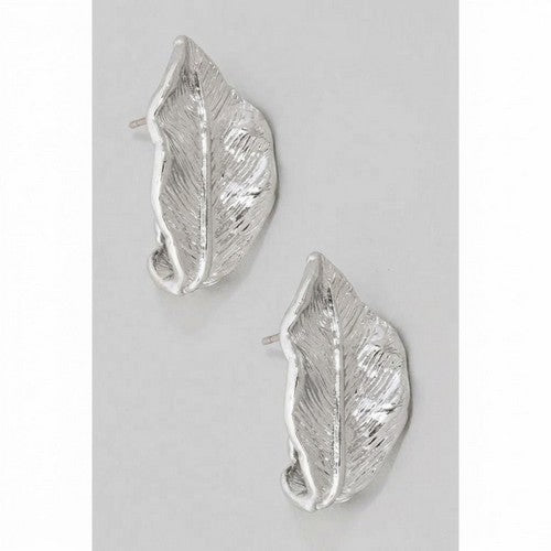 Leaf Hoop Earrings in Silver