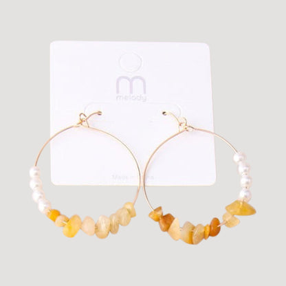 Quartz & Pearl Gold Hoop Earrings in Orange