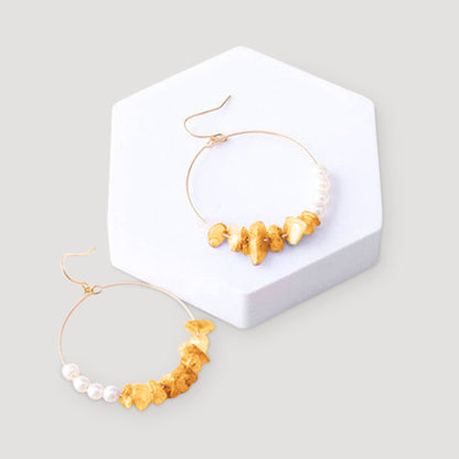 Quartz & Pearl Gold Hoop Earrings in Orange