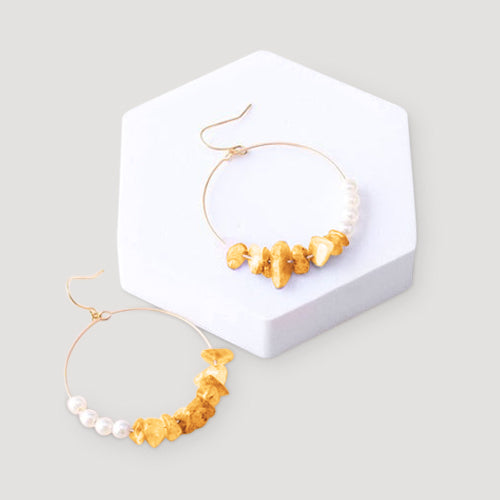 Quartz & Pearl Gold Hoop Earrings in Orange