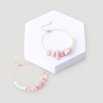 Quartz & Pearl Gold Hoop Earrings in Pink