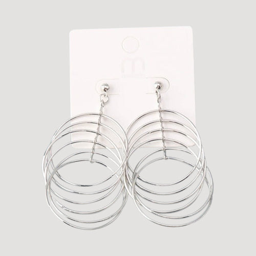 Circle Rings Layer Drop Earring in Silver