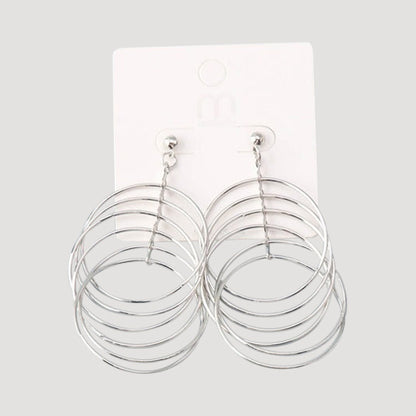 Circle Rings Layer Drop Earring in Silver
