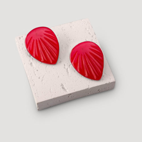 Acrylic Press Leaf Earring in Red