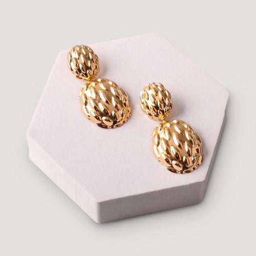 Bumpy Chunky Button Drop Earring in Gold