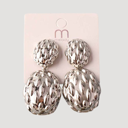 Bumpy Chunky Button Drop Earring in Silver
