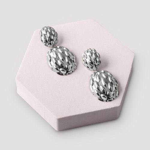 Bumpy Chunky Button Drop Earring in Silver