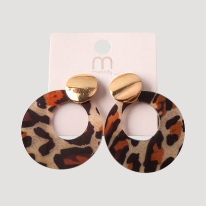 Acrylic Cheetah Circle Drop Earring in Brown