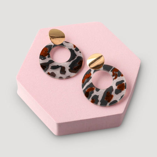Acrylic Cheetah Circle Drop Earring in White