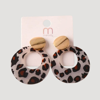 Acrylic Cheetah Circle Drop Earring in White