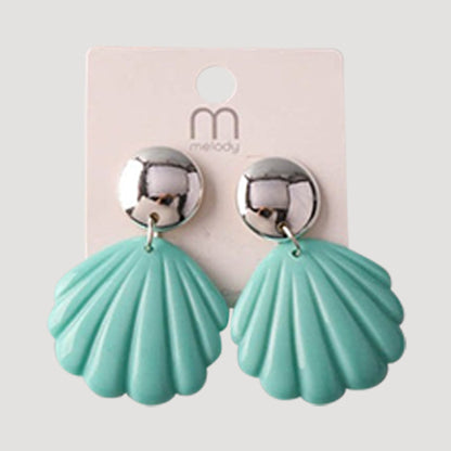 Shell Drop Button Earring in Silver & Turquoise