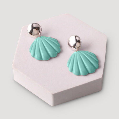 Shell Drop Button Earring in Silver & Turquoise