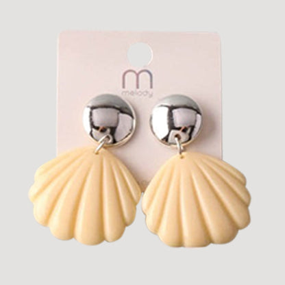 Shell Drop Button Earring in Silver & Ivory