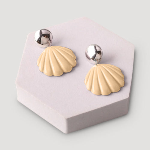 Shell Drop Button Earring in Silver & Ivory
