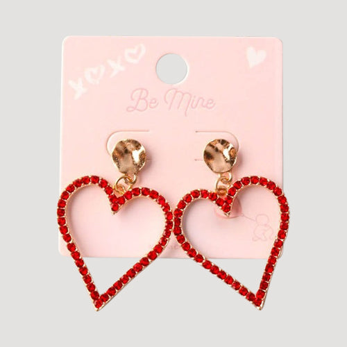 Rhinestone Heart Shape Drop Gold Earring in Red