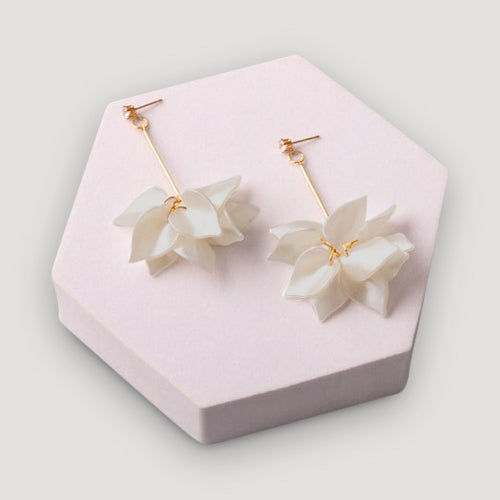 Petals Tassel Bar Drop Earring in Opaque White