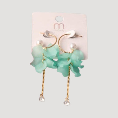 Petals Tassel Crystal Chain Hoop Earring in Green