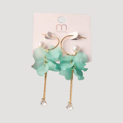 Petals Tassel Crystal Chain Hoop Earring in Green
