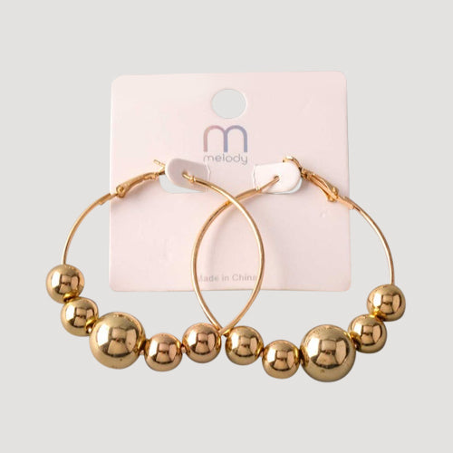 Metal Bead Threaded Hoop Earring in Gold