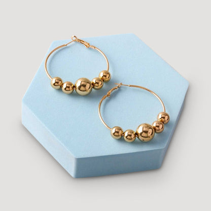Metal Bead Threaded Hoop Earring in Gold