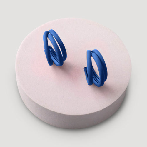 Matte Triple Ring Hoop Earring in Blue