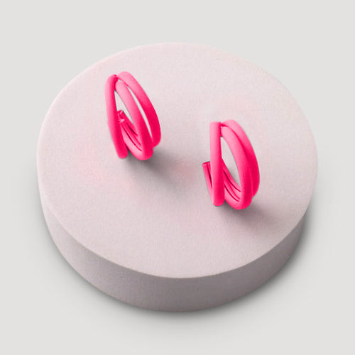 Matte Triple Ring Hoop Earring in Fuchsia