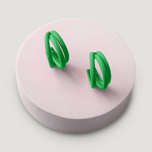 Matte Triple Ring Hoop Earring in Green