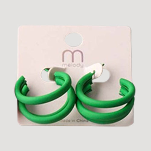 Matte Triple Ring Hoop Earring in Green