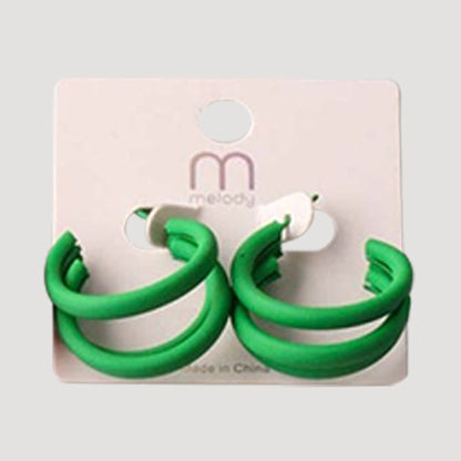 Matte Triple Ring Hoop Earring in Green