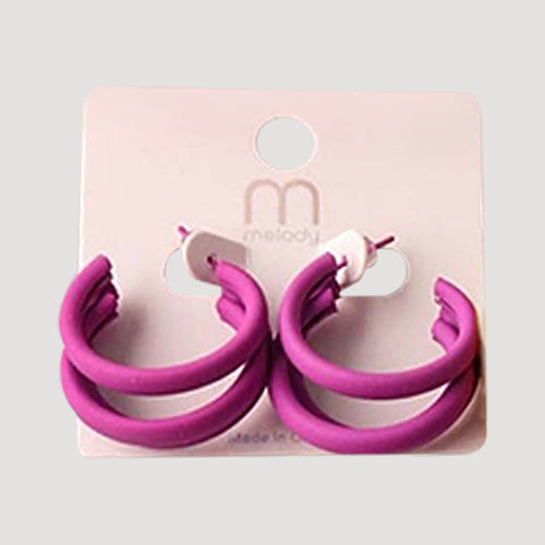 Matte Triple Ring Hoop Earring in Purple