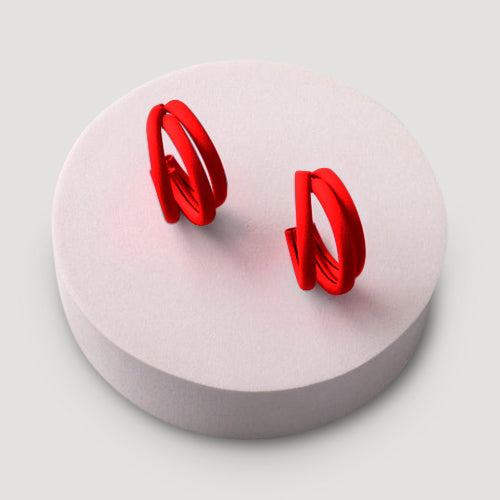 Matte Triple Ring Hoop Earring in Red