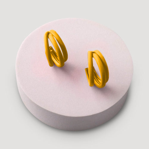 Matte Triple Ring Hoop Earring in Yellow