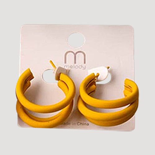 Matte Triple Ring Hoop Earring in Yellow