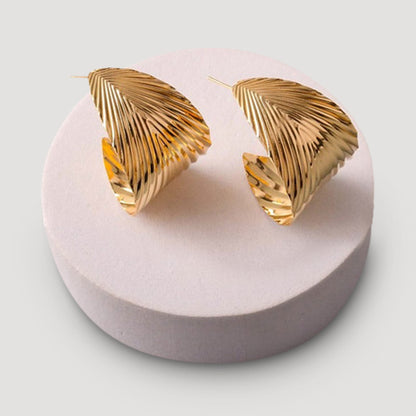 Etched Leaf Hoop Earring in Gold