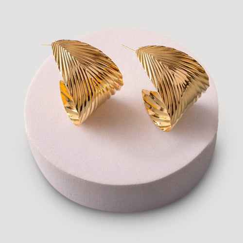 Etched Leaf Hoop Earring in Gold