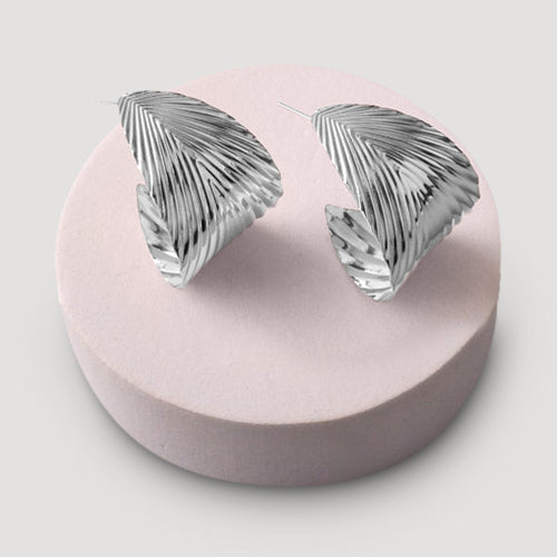 Etched Leaf Hoop Earring in Silver