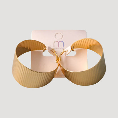 Ribbed Wide Flat Hoop Earring in Gold