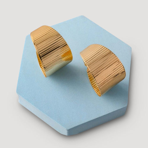 Ribbed Wide Flat Hoop Earring in Gold