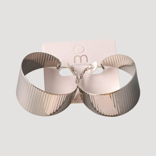 Ribbed Wide Flat Hoop Earring in Silver