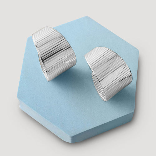 Ribbed Wide Flat Hoop Earring in Silver