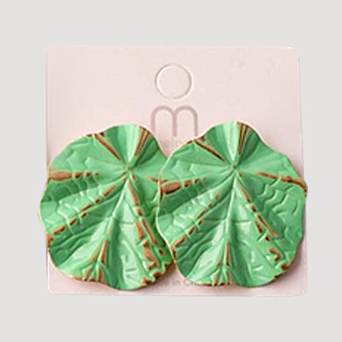 Stamped Folded Leaf Post Earring in Green