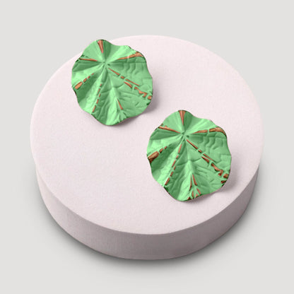 Stamped Folded Leaf Post Earring in Green