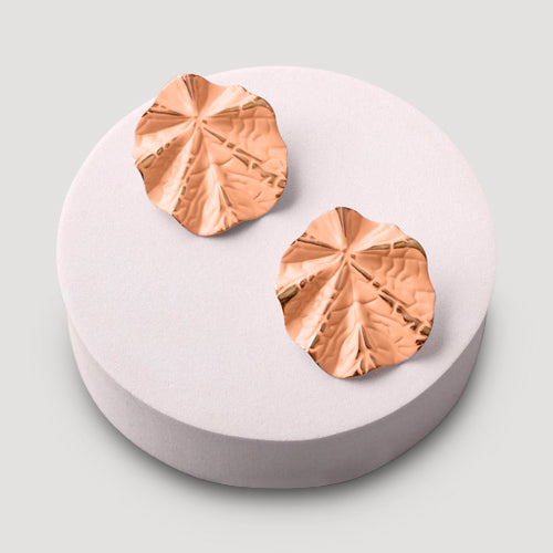 Stamped Folded Leaf Post Earring in Orange